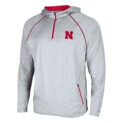 Colosseum Nebraska Cornhuskers Hooded Timeline 1/4 Zip Top Light Grey