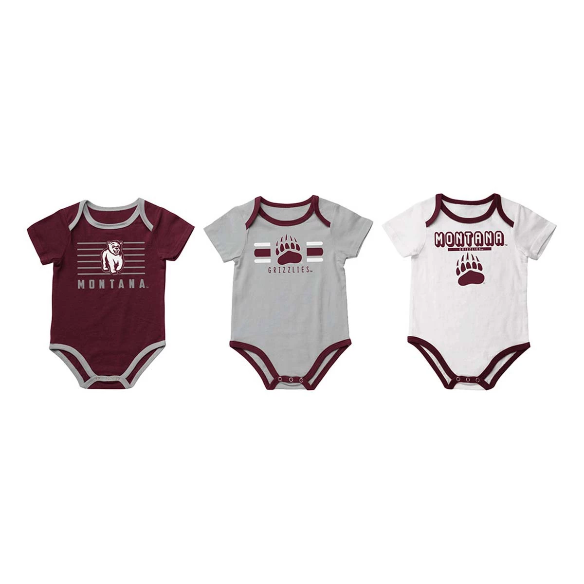 Colosseum Infant Boy's Montana Grizzlies Sandcastles Onesie 3-Pack Maroon 2 Colosseum Infant Boy's Montana Grizzlies Sandcastles Onesie 3-Pack Maroon - Image 2