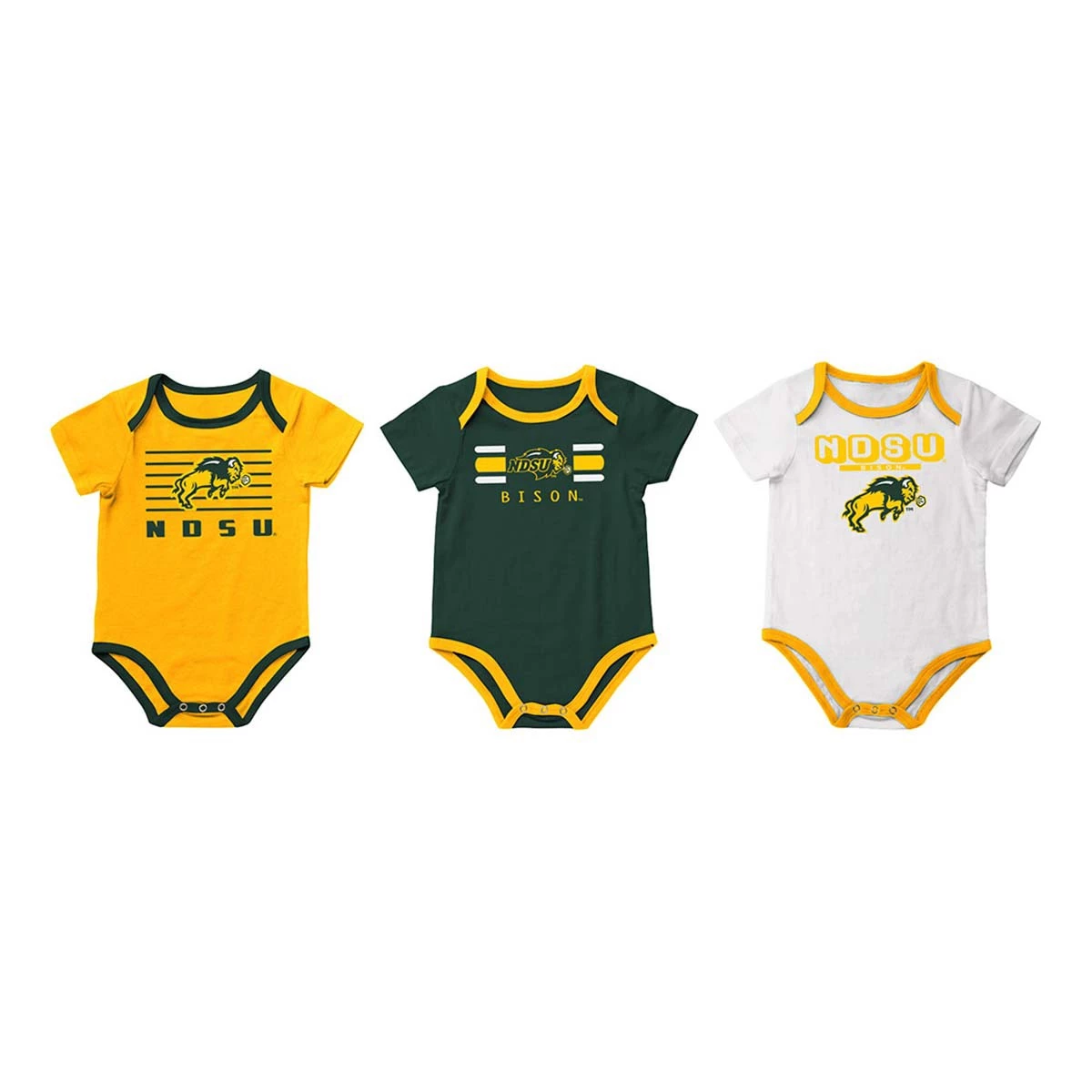 Colosseum Infant Boy's North Dakota State Bison Sandcastles Onesie 3-Pack Gold 2 Colosseum Infant Boy's North Dakota State Bison Sandcastles Onesie 3-Pack Gold - Image 2