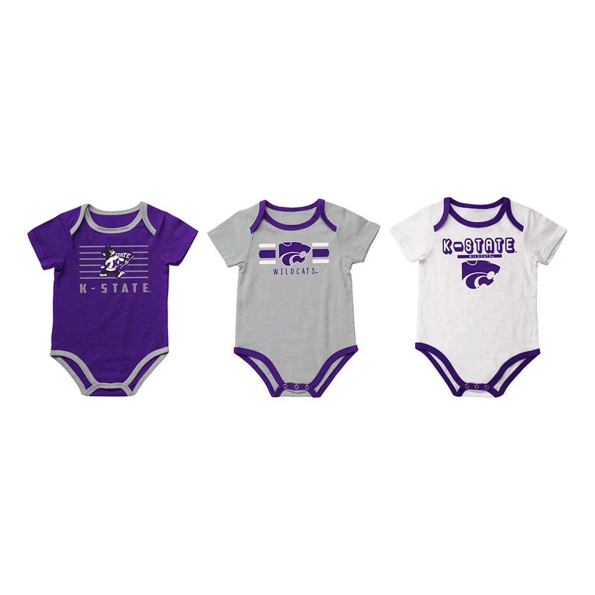 Colosseum Infant Boy's Kansas State Wildcats Sandcastles Onesie 3-Pack Purple 2 Colosseum Infant Boy's Kansas State Wildcats Sandcastles Onesie 3-Pack Purple - Image 2